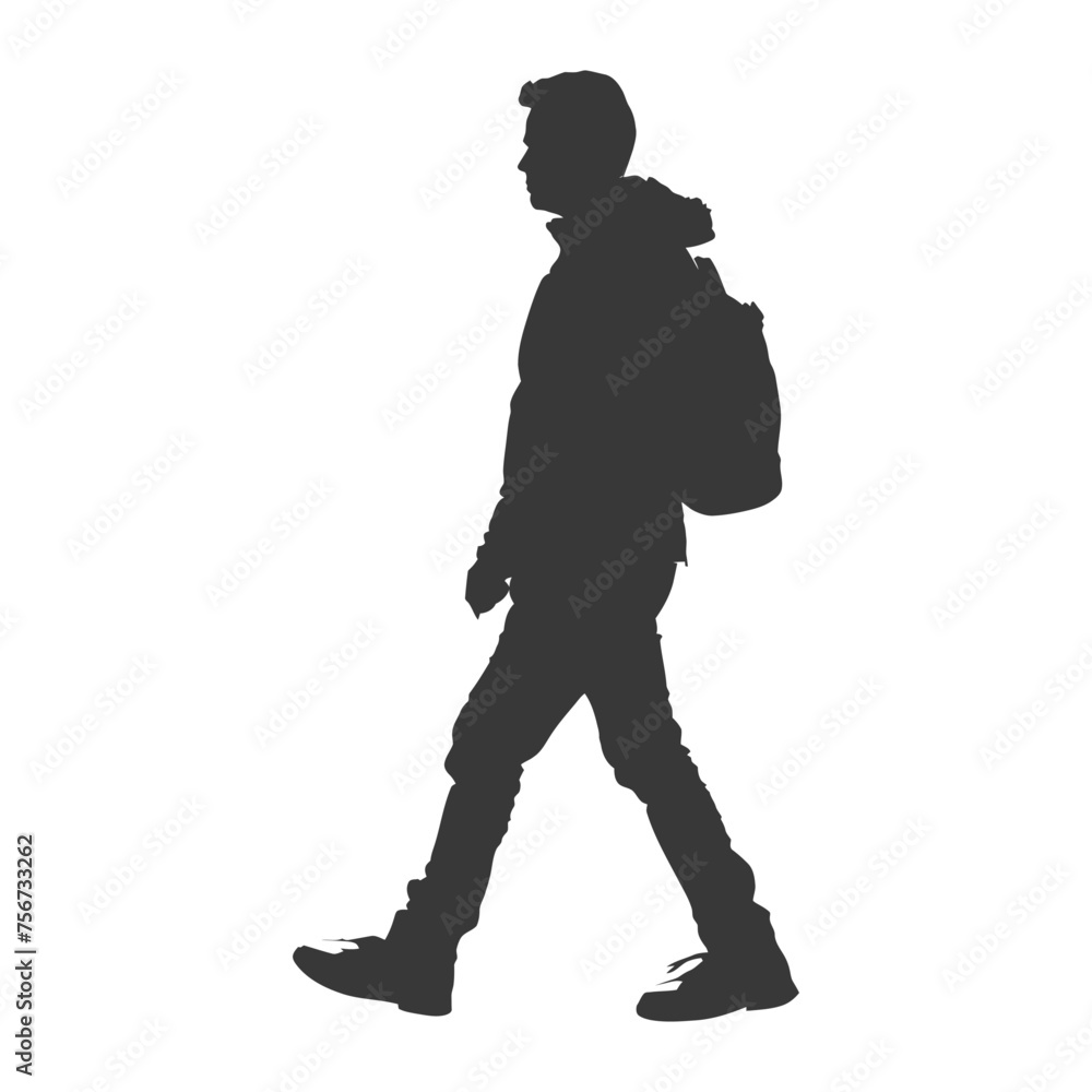 Silhouette person walking in action black color only Silhouette person walking in action black color only