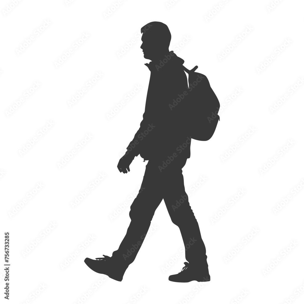 Silhouette person walking in action black color only Silhouette person walking in action black color only