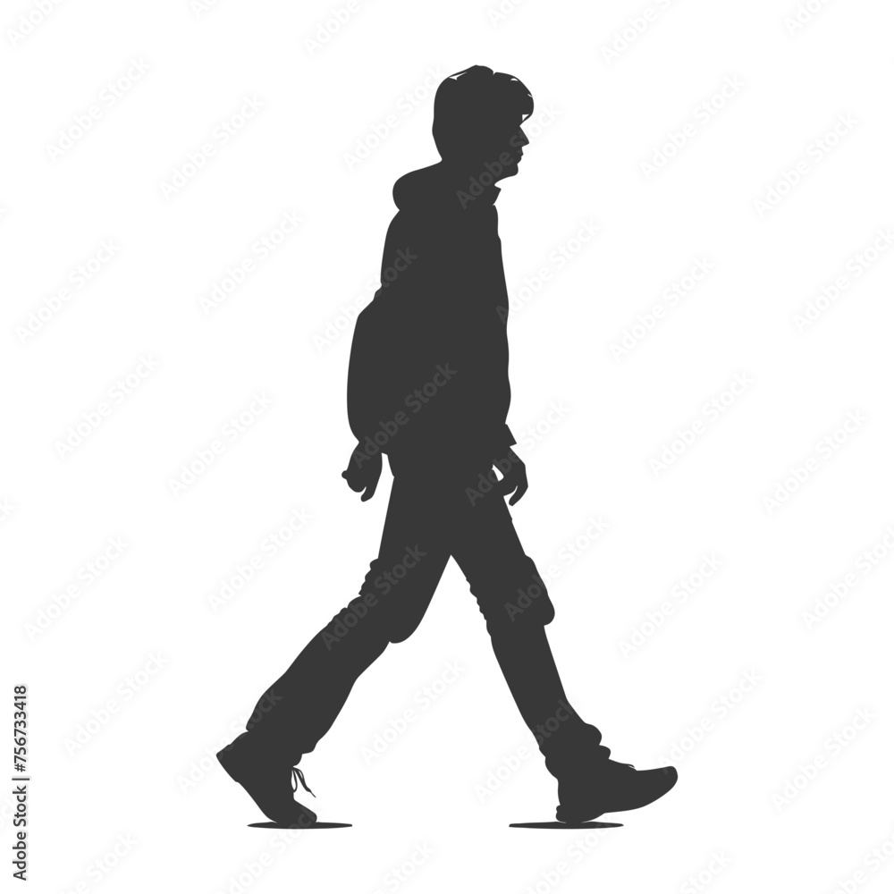 Silhouette person walking in action black color only Silhouette person walking in action black color only