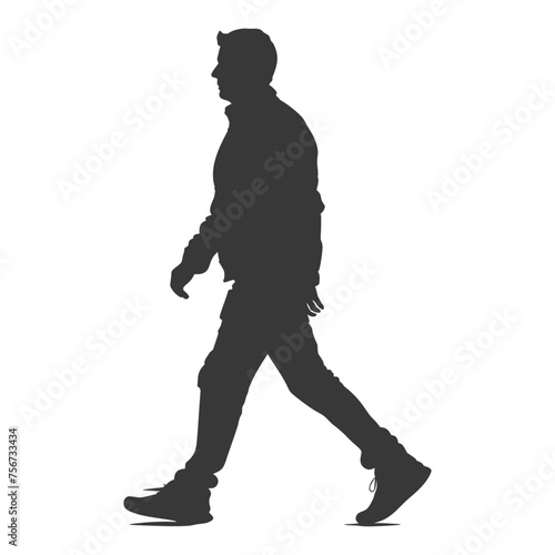 Silhouette person walking in action black color only