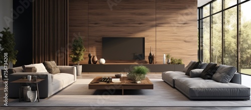 Modern living room interior design mockup. © Vusal