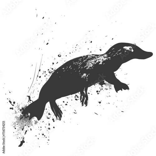 Silhouette platypus animal swim black color only full body