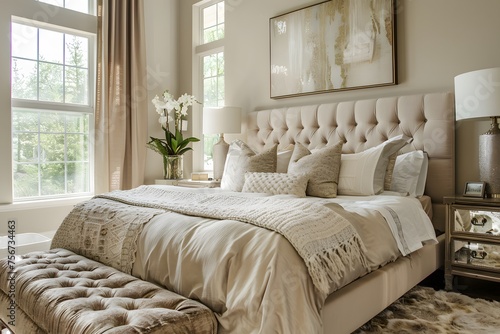 master bedroom with a neutral color palette, luxurious bedding, and carefully chosen accents that create a tranquil and sophisticated retreat in 16k ultra HD perfection.