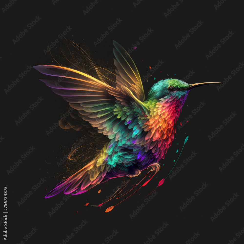 logo of colorful humming bird on a black background logo of colorful humming bird on a black background