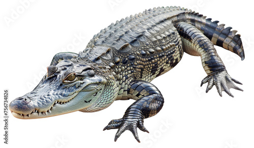 Majestic alligator basking in natural habitat, cut out - stock png.