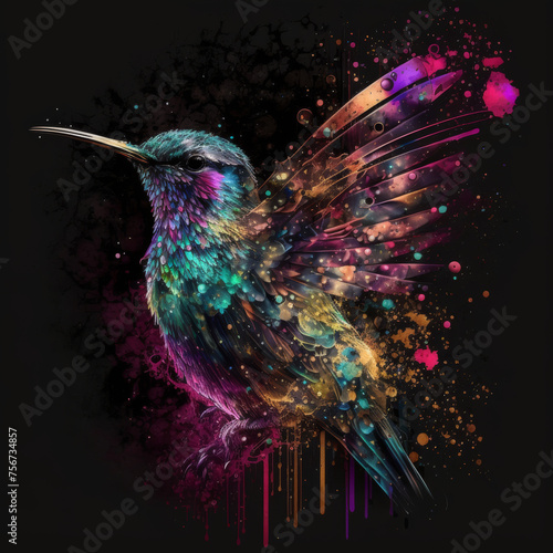 logo of colorful humming bird on a black background 