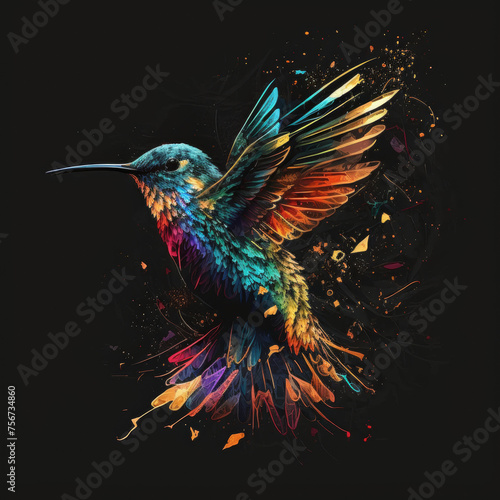 logo of colorful humming bird on a black background 