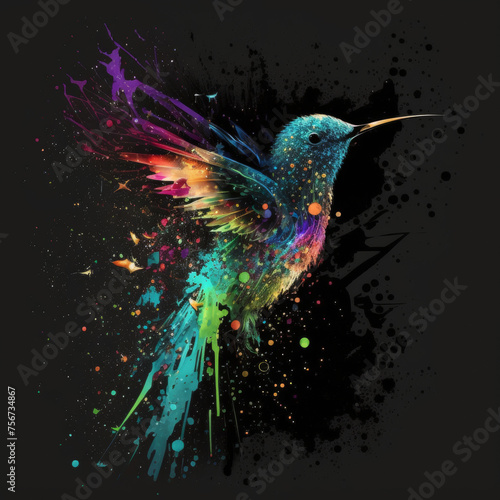 logo of colorful humming bird on a black background