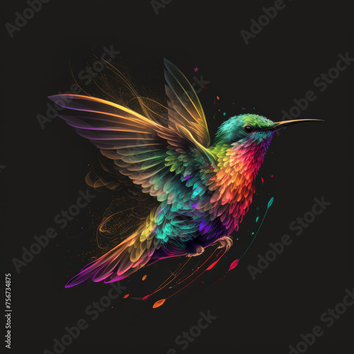 logo of colorful humming bird on a black background