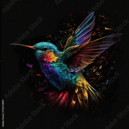 logo of colorful humming bird on a black background