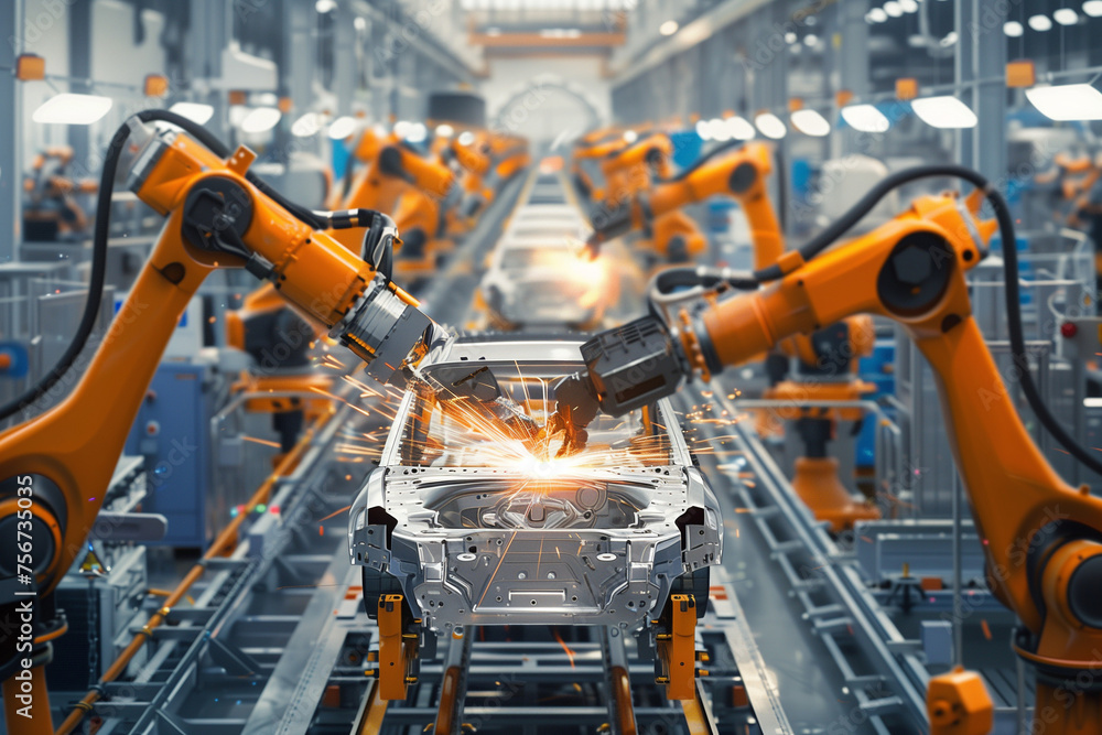 Robotic arm on a production line in a car factory.AI generated Robotic arm on a production line in a car factory.AI generated