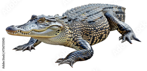 Majestic alligator basking in natural habitat  cut out - stock png.