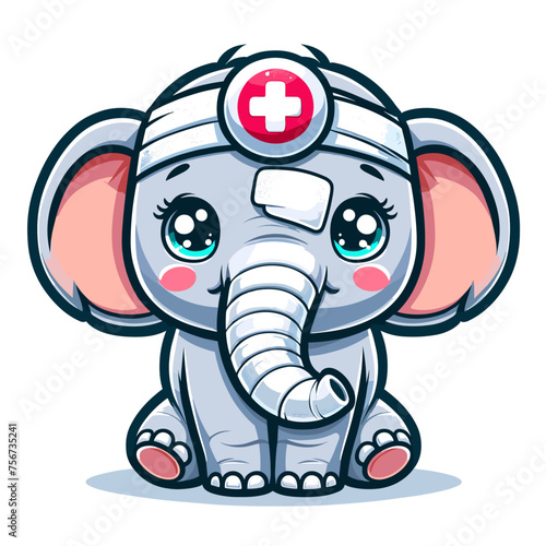 elephant with medical bandera