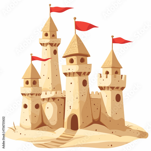 sand castle summer , kids beach vacation vector graphic, white background
