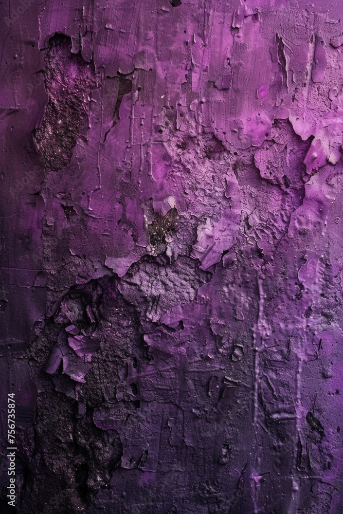 A weathered purple wall with peeling paint. Suitable for backgrounds or texture overlays