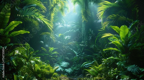 Lush future jungle with giant exotic bio-luminescent plants