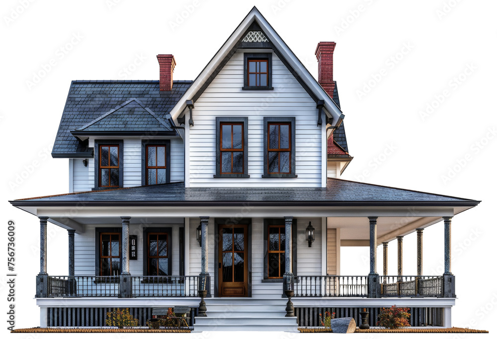 Elegant white Victorian house with gray accents and spacious front ...