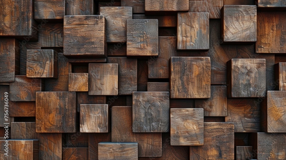 Detailed view of a wall constructed with wooden blocks. Suitable for construction and interior design concepts Detailed view of a wall constructed with wooden blocks. Suitable for construction and interior design concepts