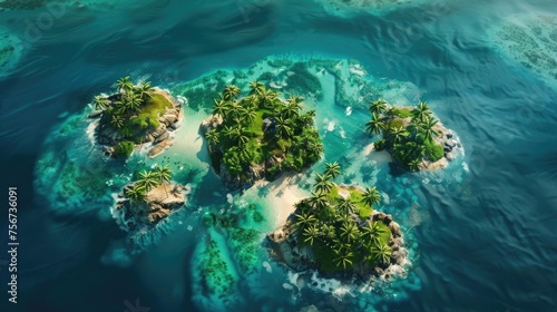 Aerial view of a beautiful tropical island with lush palm trees. Perfect for travel and vacation concepts © Fotograf