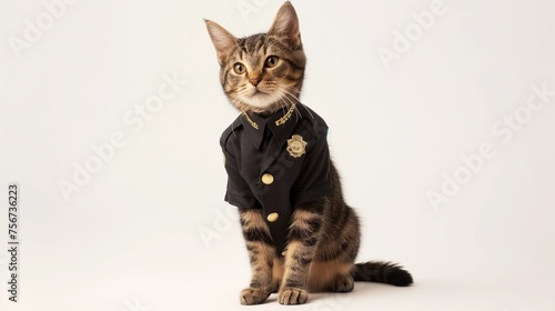 American Wirehair Cat in police uniform photo