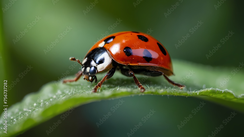 Macro View of Ladybug on Green Leaf Macro View of Ladybug on Green Leaf