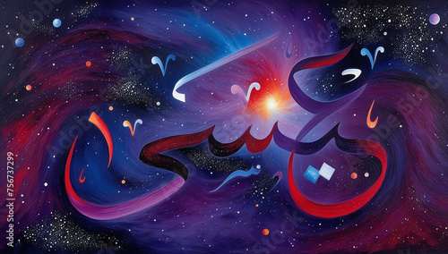 Arabic Name Calligraphy, Essa: Cosmic Dance in Arabic Calligraphy, AI Generative Art photo