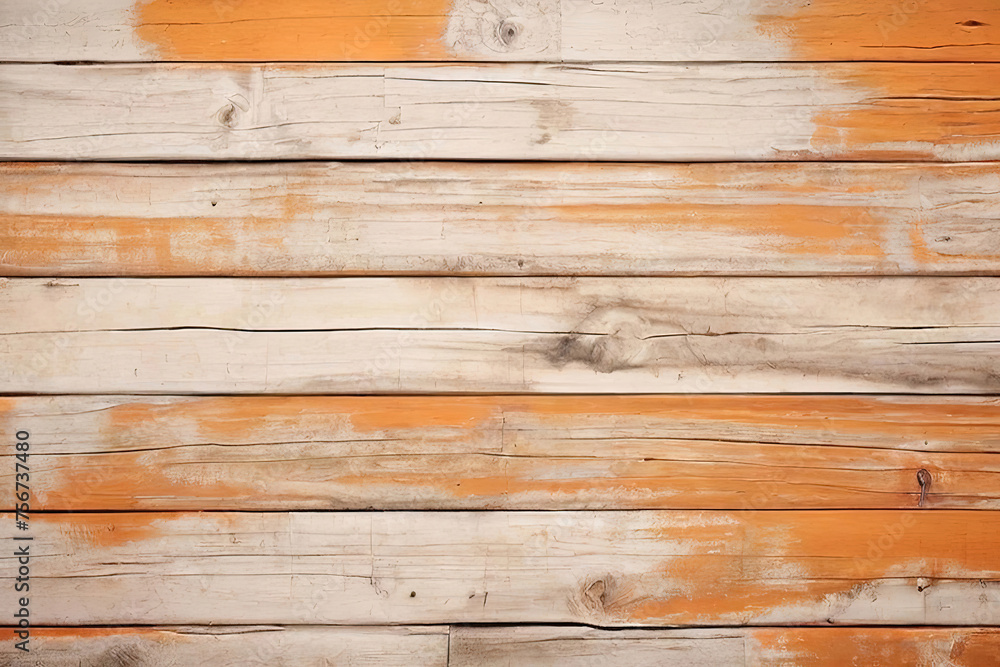 Naklejka premium orange and brown and white and painted used outdoor weathered wood wall wooden plank board texture background