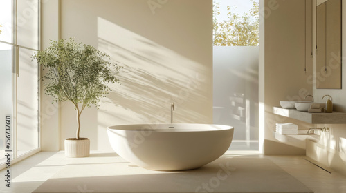 Serene modern bathroom interior with sunlight