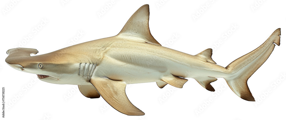 Hammerhead shark swimming gracefully in the ocean on transparent background - stock png. - obrazy, fototapety, plakaty 