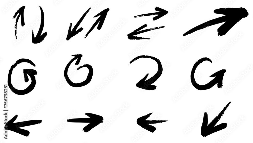 Set of different hand drawn vector arrows. Set of different hand drawn vector arrows.