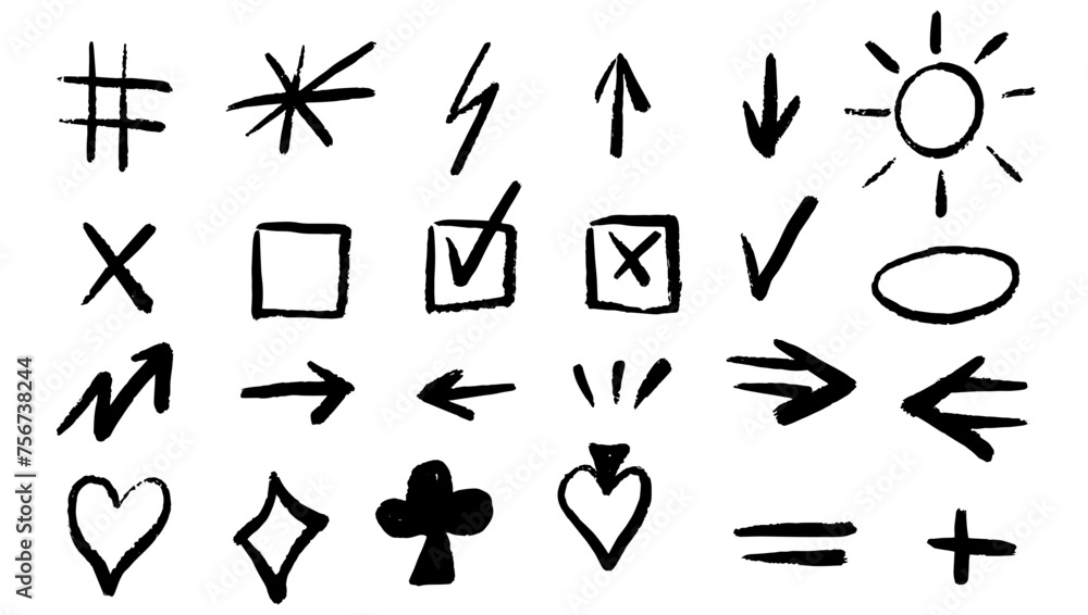 Obraz premium Set of different hand drawn vector arrows.