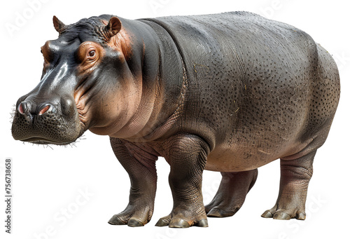 Majestic hippopotamus standing with powerful presence  cut out - stock png.