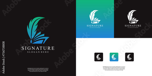 Book story logo design template. Minimalist feather, pencil, ink, author, writing, note, notary and etc.