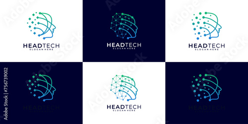 Set of head people technology logo. Symbol for artificial intelligence, digital people, future tech sophisticated logo design inspiration.