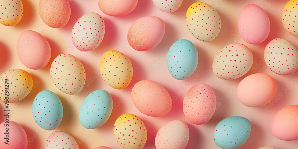colorful easter eggs on pink background