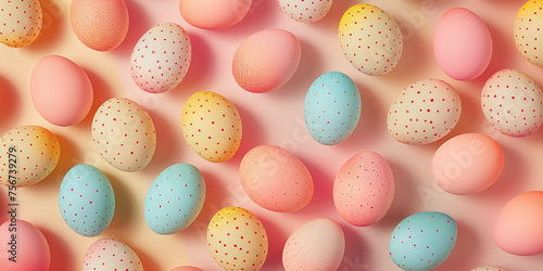 colorful easter eggs on pink background