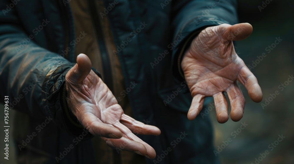 Close up of hands being held out. Suitable for various concepts and designs