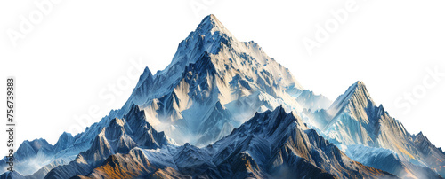 Majestic snowy peaks of a high mountain range on transparent background - stock png. © Volodymyr