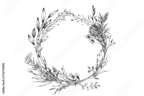 Black and white wreath drawing, suitable for various design projects