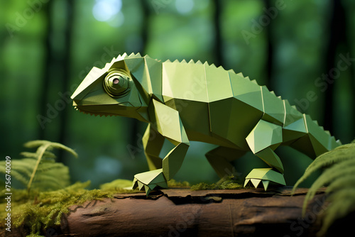 Chamaleon paperstyle origami, origami paperstyle chameleon, origami paperstyle animals photo