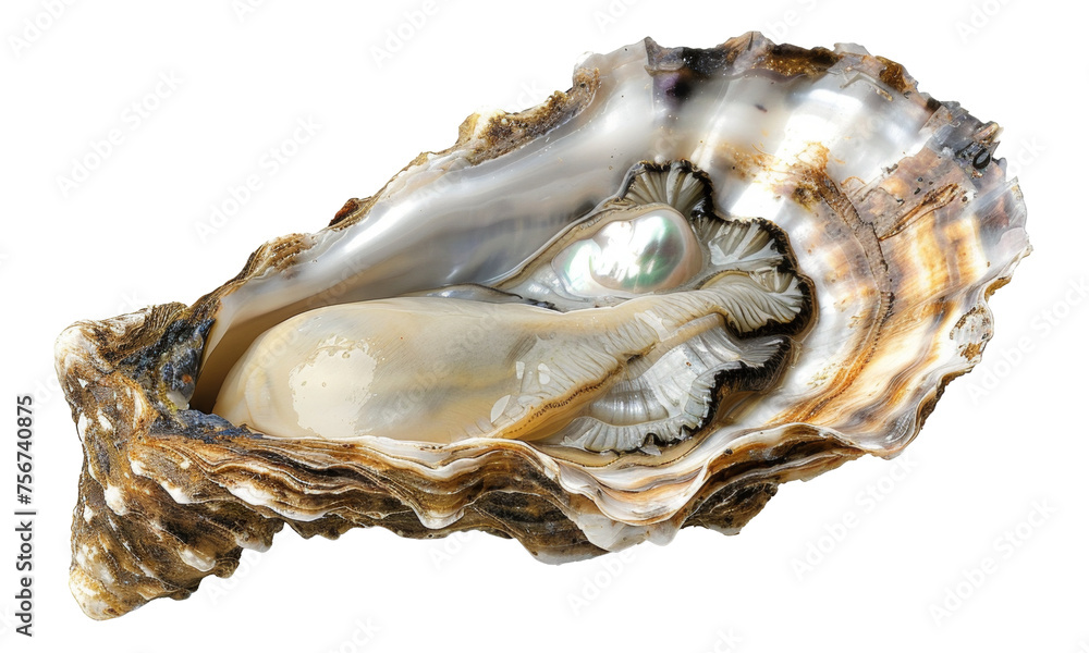 Lustrous pearl nestled within a natural oyster shell, cut out - stock png. Lustrous pearl nestled within a natural oyster shell, cut out - stock png.