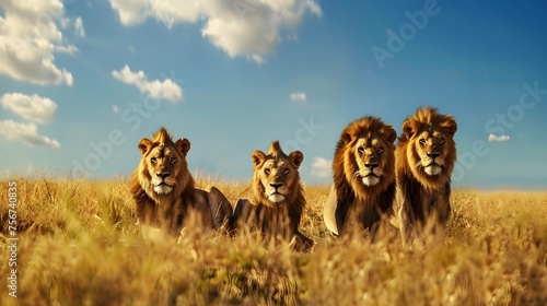 Group of lions on the savanna. African wildlife