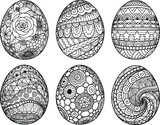 6 mandala floral easter eggs for design elements for coloring, printing, engraving, and so on. Vector illustration.