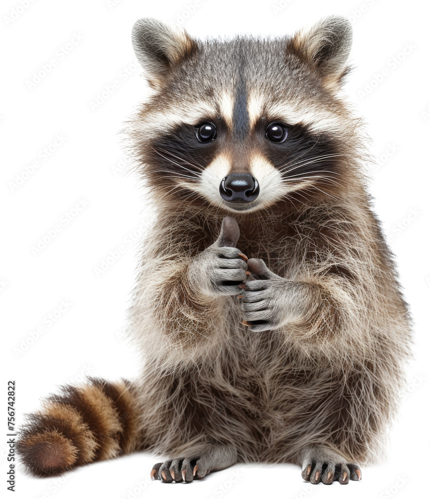 Inquisitive raccoon with a curious gaze, cut out - stock png.