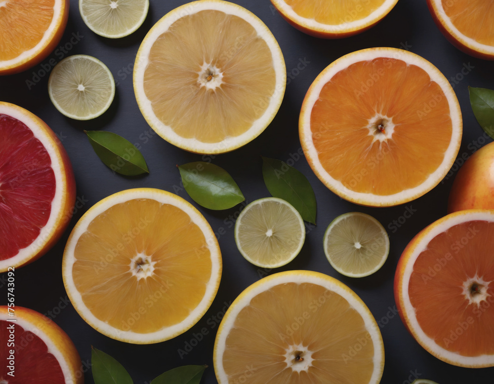Citrus Fruit Assortment on Dark Background Citrus Fruit Assortment on Dark Background