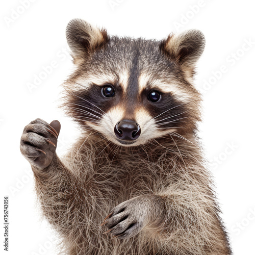 Inquisitive raccoon with a curious gaze, cut out - stock png.
