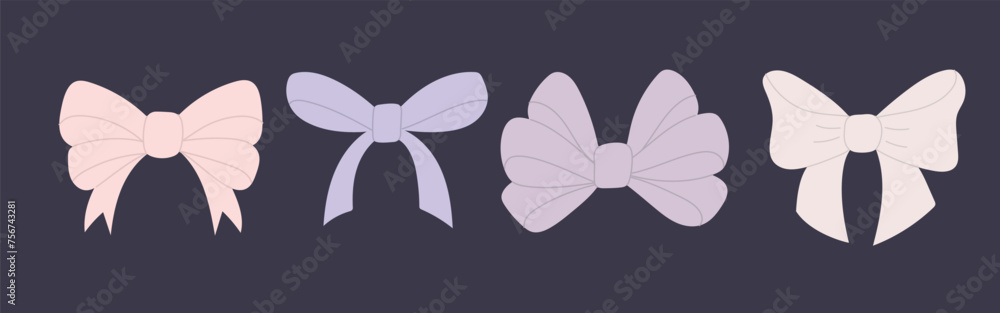 Set of lilac various bows made of wide and narrow ribbons. Set of lilac various bows made of wide and narrow ribbons.