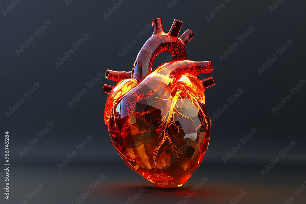 corazón anatómico, corazón  en 3d, corazón ilustración, corazón médico, anatomía humana - obrazy, fototapety, plakaty 
