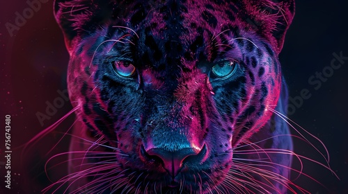 Portrait face of a panther with bright colors,