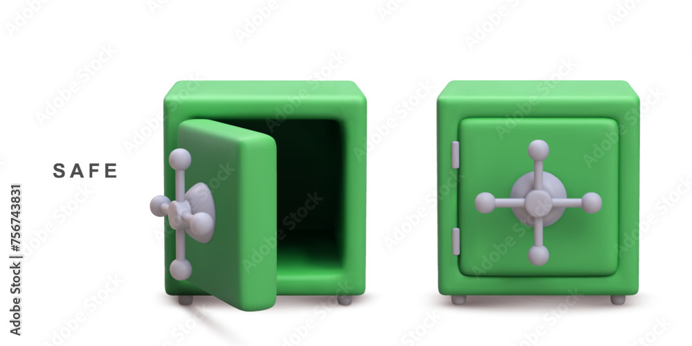 3d realistic two green safes isolated on white background. Vector illustration. 3d realistic two green safes isolated on white background. Vector illustration.